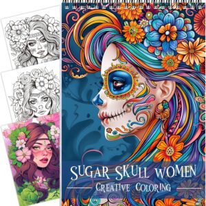 Sugar Skull Women Coloring Book for Adult Spiral Bound, Adult Coloring Book for Women Relaxation, Thick Paper 24 Pages One Sided Design, Mindfulness Easter Gifts for Adults