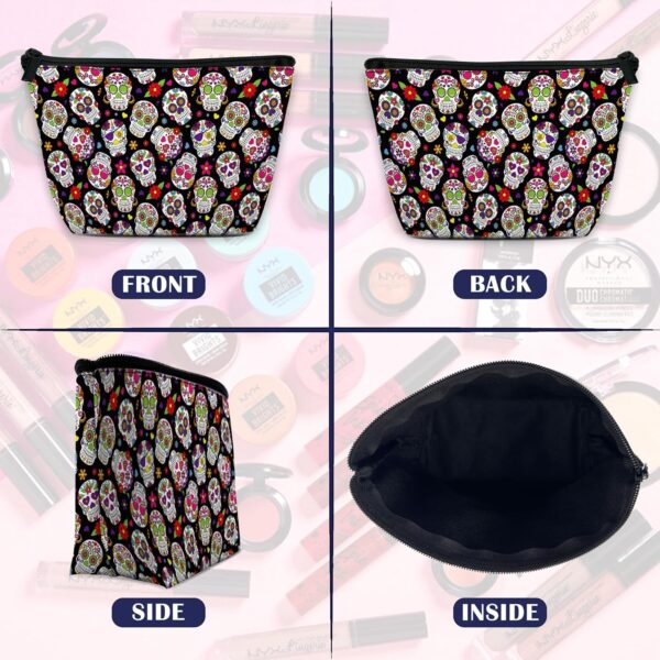 Makeup Bag Day of the Dead Sugar Skull Cosmetic Bag for Women, Waterproof Large Capacity Travel Organizer 9.5×5.9 Inch - Image 3