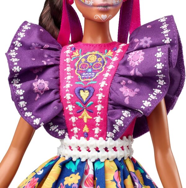 Barbie Signature Doll, 2022 Dia De Muertos Collectible, Traditional Ruffled Dress with Flower Crown & Calavera Face Paint - Image 9
