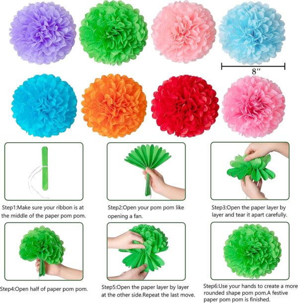 35PCS Fiesta Paper Fan Party Decorations Set - Cinco De Mayo Pom Poms,Pennant,Garland String,Banner,Hanging Swirls Decor Supplies（Multicolored) - Image 6