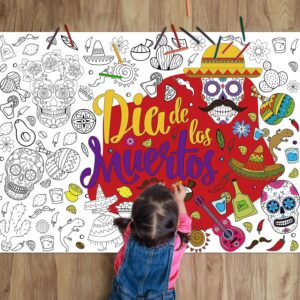 Day of The Dead Coloring Poster for Kids Dia De Los Muertos Giant Large Coloring Posters Sugar Skulls Coloring Tablecloth Mexican Fiesta Party Banner for Home Wall Decor Drawing DIY Painting Crafts
