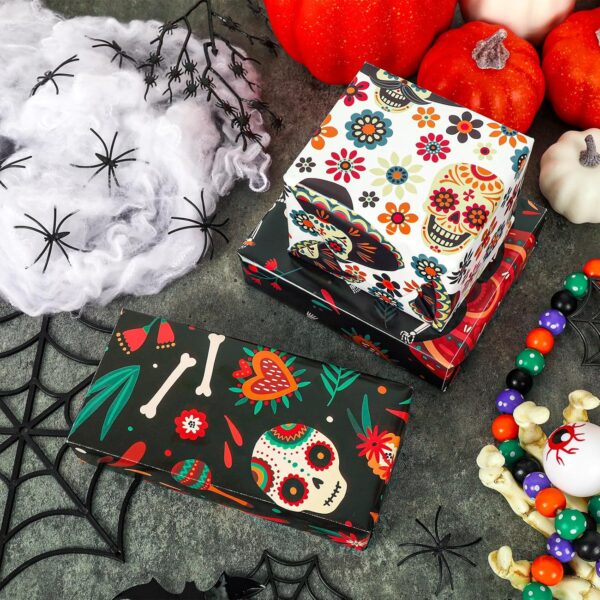 JarThenaAMCS 8 Sheet Day of the Dead Wrapping Paper - Not Roll- Mexican Skull Floral Gift Wrap Paper Folded Flat Dia De Los Muertos Art Paper for DIY Crafts, 19.7 x 27.6 Inch - Image 5