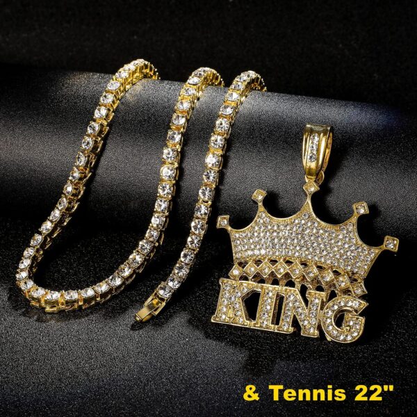 HH BLING EMPIRE 14k Gold Silver Plated Hip Ho Rapper Pendant Chain Necklace for Men, Iced Out Diamond King Pendant with Rope Tennis Chains 22 Inch - Image 4