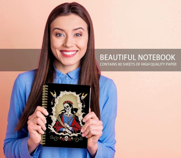 Knibeo Gothic Santa Muerte Day Of The Dead Grim Reaper Art Lined Hardcover Spiral Notebook Journal 5.5×8.3 Inch,College Ruled Notebook for Work Notes Journaling,Gothic Gifts,Halloween Gifts - Image 2