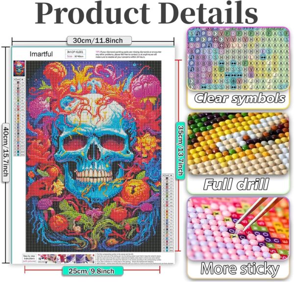 Imartful Skull Diamond Art Kits for Adults - Sugar Skull Diamond Painting Kit - Full Dill Skull Diamond Art Painting Kits - Craft Kits Diamond Painting for Wall Home Decor Sugar Skull Decor