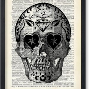 Poster Master Dictionary Art Poster - Retro Sugar Skull Print - Tattoo Art - Day of the Dead Art - Gift for Men, Women - Cool Gothic Decor for Bedroom, Living Room - 8x10 UNFRAMED Wall Art