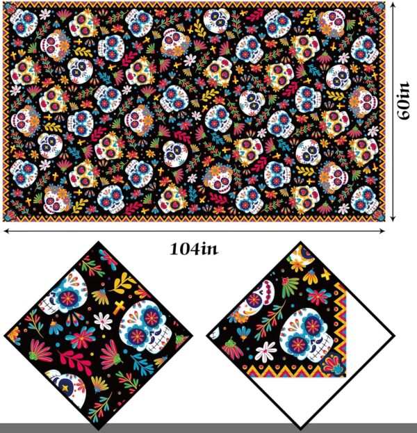 Dia DE Los Muertos Tablecloth Day of The Dead Sugar Skull Decor Mexican Fiesta Halloween Themed Party Decoration Kitchen Dining Room Table Cloth (60" x 104") - Image 3