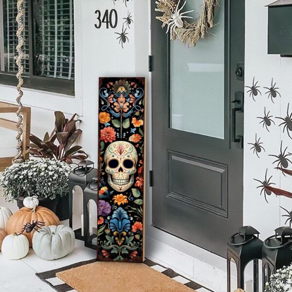 Halloween Front Porch Sign Day of the Dead Wooden Sign Dia De Los Muertos Mexico Skull Welcome Sign, Fall Porch Sign for Front Door Decorations, Lawn Decor Garden Hanging Signs Wall Sign 31.5"H - Image 5