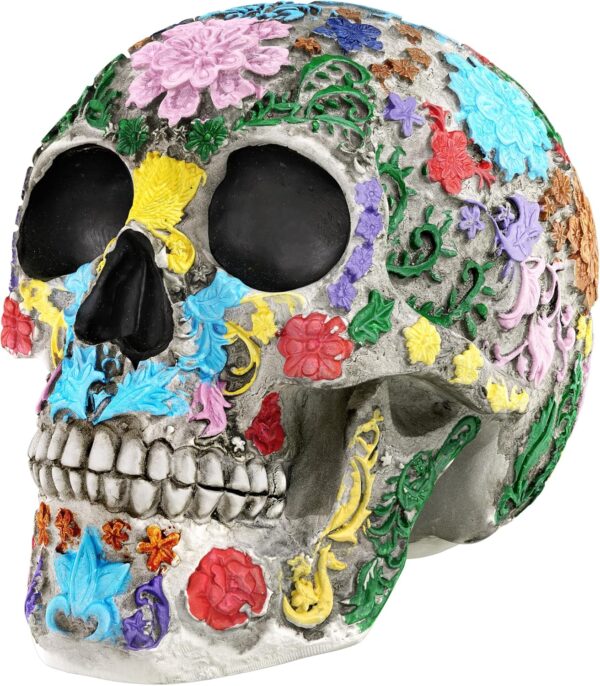 READAEER Life Size Skull Resin Colorful Floral Human Skull Model Adult Head Bone Model Day of The Dead Décor