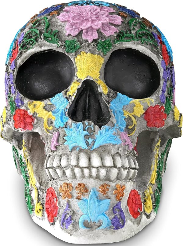 READAEER Life Size Skull Resin Colorful Floral Human Skull Model Adult Head Bone Model Day of The Dead Décor - Image 7