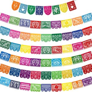 7 Pack Papel Picado Banner Mexican Party Fiesta Flag Cinco De Mayo Theme Party Decorations Day of The Dead Felt Garland Dia De Los Muertos Decor for Mexican Birthday Party Supplies, 68.6 ft Total