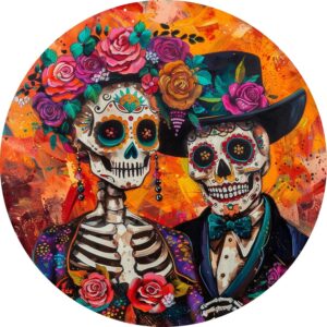 Lessons Day Of The Dead Sugar Skull Round Aluminum Sign Vintage Metal Tin Signs Yard Decor Sign For Home Living Room Autumn Wall Decor For Halloween Christmas 8x8 Inch