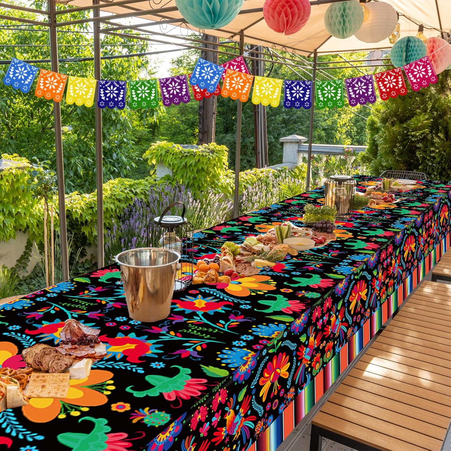 3 Pcs Mexican Fiesta Tablecloth Decorations, 108" x 54" Plastic Cinco De Mayo Table Cloth Dia De Los Muertos Table Cover Day of The Dead Decor for Taco Night Festive Mexico Colorful Ponchos Supplies - Image 5