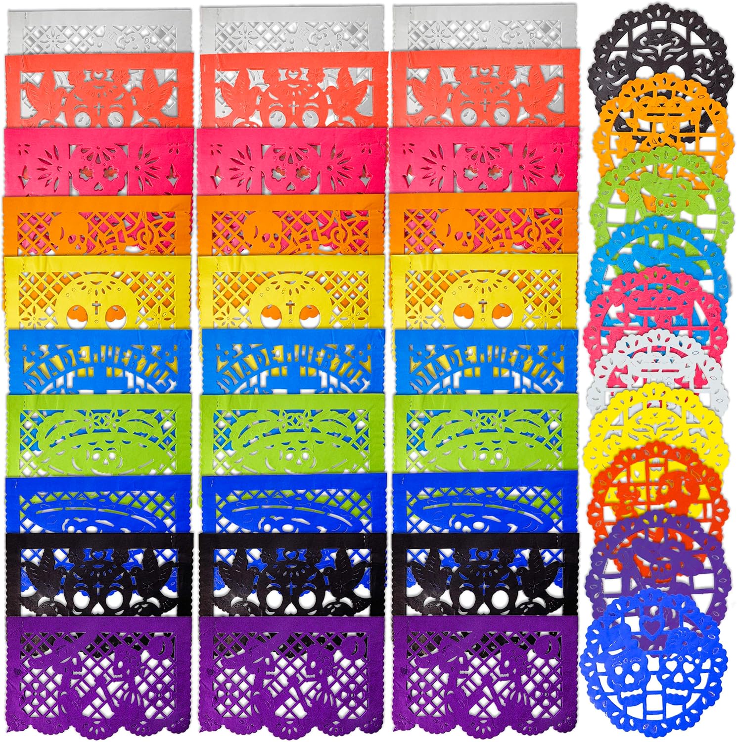 Dia de Muertos / Day of the Dead, 30 Frontales and 10 Small Round Placemats, Altar de Ofrendas Decoration, Tissue Mexican Papel Picado. - Image 2