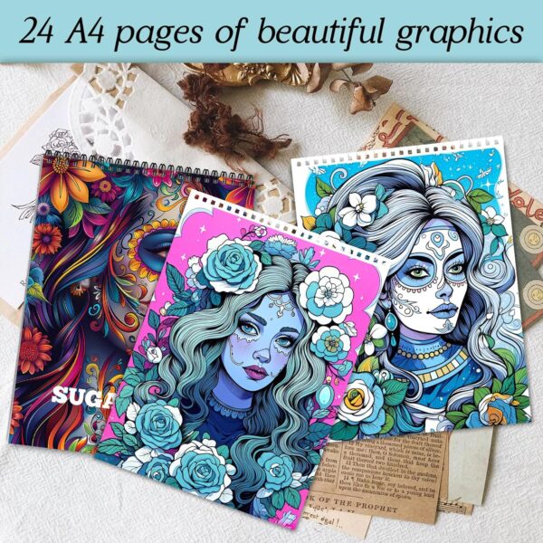 Sugar Skull Women Coloring Book for Adult Women Relaxation, Spiral Bound, Printed Single-Sided, Adult Coloring Book for Women 24 Pages Coloring Book Arts and Crafts Sugar Skull Gift for Adult Women - Image 6