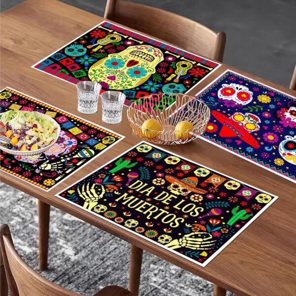 HOWAF 24 PCS Sugar Skull Day of The Dead Coloring Placemats with 24 Paint Pens,Dia De Los Muertos Disposable Table Mat for Classroom DIY Activities Halloween Coloring Paper Placemats - Image 6