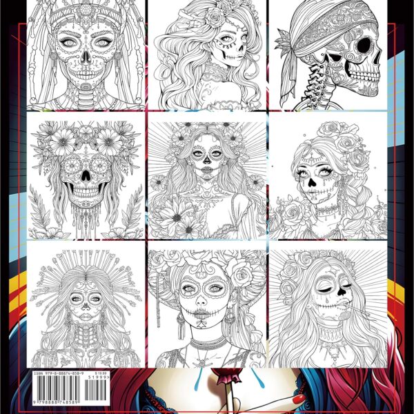 FUN LAVIE Sugar Skull Coloring Book for Adults: 32 Spooky Sugar Skulls Women Designs for Mindfulness Stress Relief and Adult Relaxation, Spiral Bound,Sugar Skull Gifts for Women and Halloween Fun - Image 7