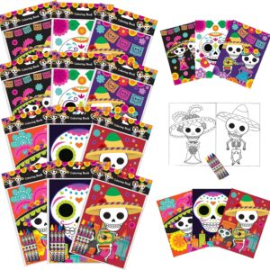 Tiny Mills Day of the Day Coloring Books for Kids with 12 Coloring Books and 48 Crayons, Halloween Party Favors, Dia de Los Muertos Favor Bag Fillers Carnival Prizes Sugar Skulls