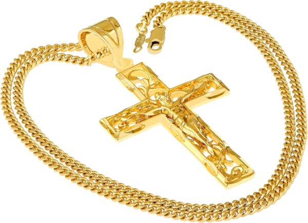 LIFETIME JEWELRY Large Filigree Crucifix Cross Necklace for Men & Women 24k Gold Plated - Image 8