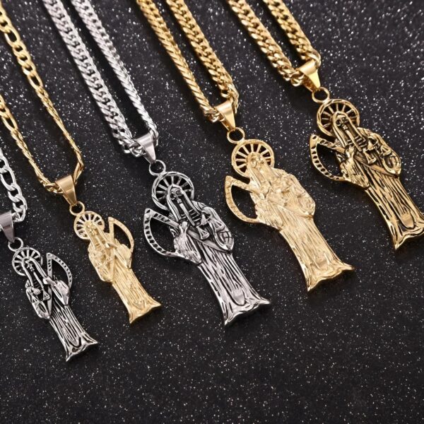 Mai & Claire 925 Sterling Silver Santa Muerte Necklace For Women And Men - 14K Gold Filled La Santa Muerte Pendant Holy Saint Death Santa Muerte Skull Delicate Hip Hop Jewelry Religious Amulet Gifts - Image 5