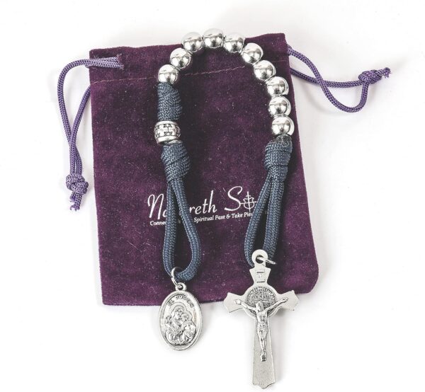 Nazareth Store Strong Military One Decade Paracord Rosary Silver Beads Pocket Car Rosary Pray For Us St. Joseph Medal & St. Benedict Cross - Image 3