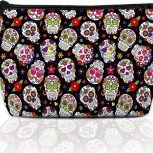 Makeup Bag Day of the Dead Sugar Skull Cosmetic Bag for Women, Waterproof Large Capacity Travel Organizer 9.5×5.9 Inch