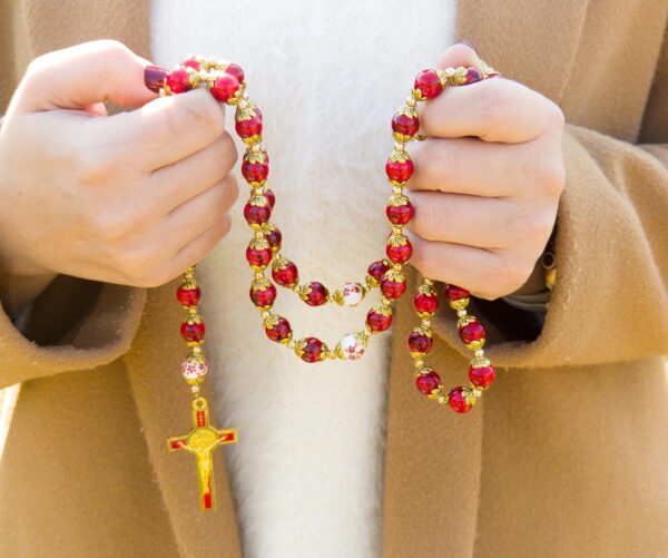 Nazareth Store Saint Benedict 10mm Glass Rosary Beads Catholic Necklace Flowers Mystery Bead Miraculous Medal Locket Cross Prayer Rosarios Catolicos - Image 6