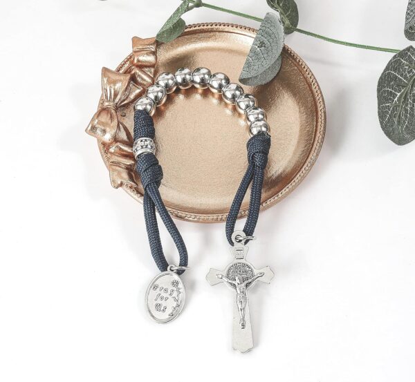 Nazareth Store Strong Military One Decade Paracord Rosary Silver Beads Pocket Car Rosary Pray For Us St. Joseph Medal & St. Benedict Cross - Image 7