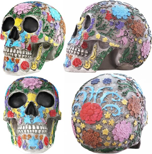 READAEER Life Size Skull Resin Colorful Floral Human Skull Model Adult Head Bone Model Day of The Dead Décor - Image 3