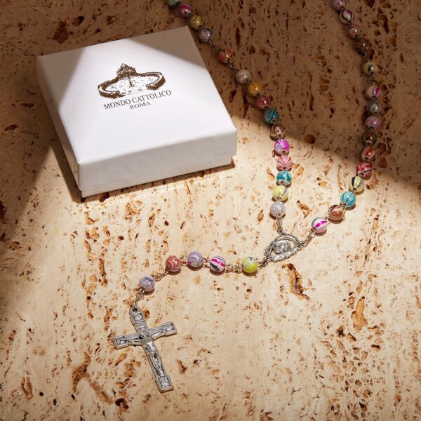 Multicolor Catholic Rosary in 0,31" Arlecchino Beads with a Decorated Our Lady of Sorrow centerpiece. - Image 4