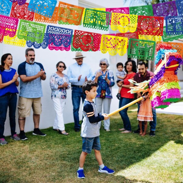 144FT Cinco De Mayo Party Decorations, 8 Pack Fiesta Banner with 9 Plastic Papel Picado, Colorful Mexican Theme Party Flag Banner Dia De Los Muertos Day of the Dead Hanging Decor Home Party Supplies - Image 7