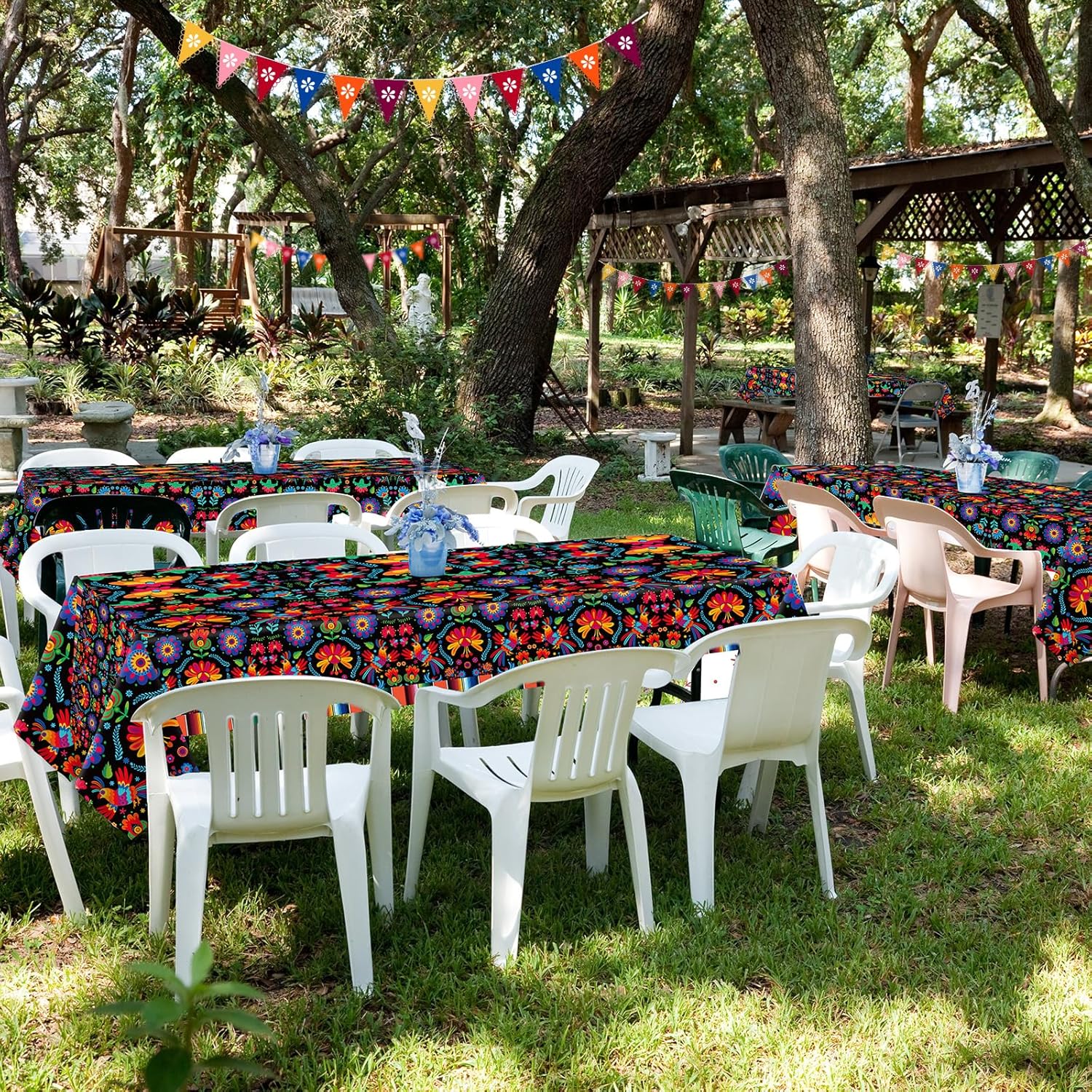 3 Pcs Mexican Fiesta Tablecloth Decorations, 108" x 54" Plastic Cinco De Mayo Table Cloth Dia De Los Muertos Table Cover Day of The Dead Decor for Taco Night Festive Mexico Colorful Ponchos Supplies - Image 7