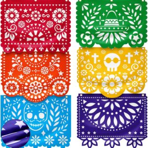 6 Pcs Large Fiesta Banner 35.43'' Hanging Party Banner 6 Colors Cinco De Mayo Decorations 6 Patterns Mexican Party Decor Supplies Day of the Dead (Square)