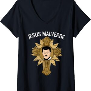 Womens Jesus Malverde Gift Men Mexico Gifts Jesus Malverde V-Neck T-Shirt