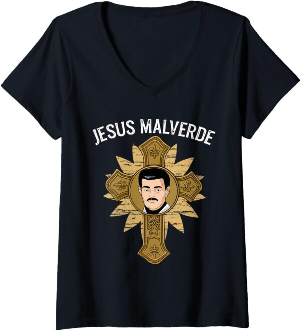 Womens Jesus Malverde Gift Men Mexico Gifts Jesus Malverde V-Neck T-Shirt
