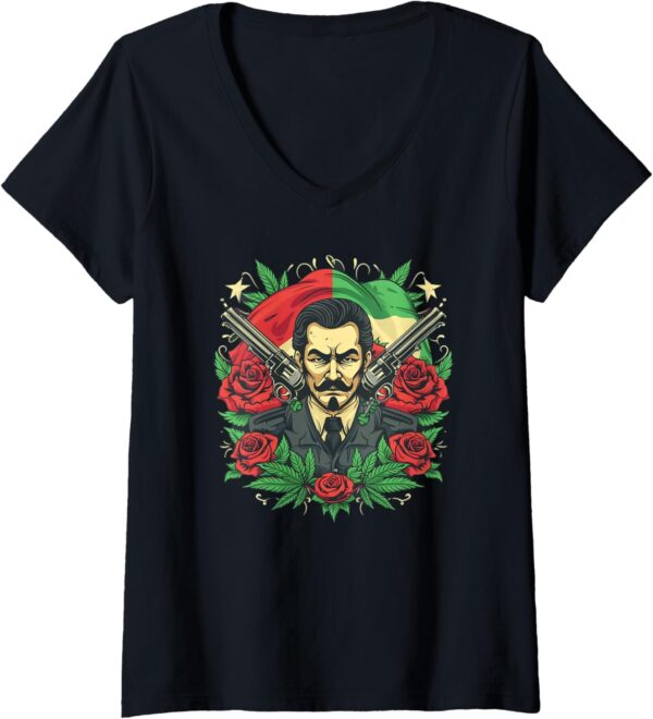 Womens Jesus Malverde bad-green Jesus V-Neck T-Shirt