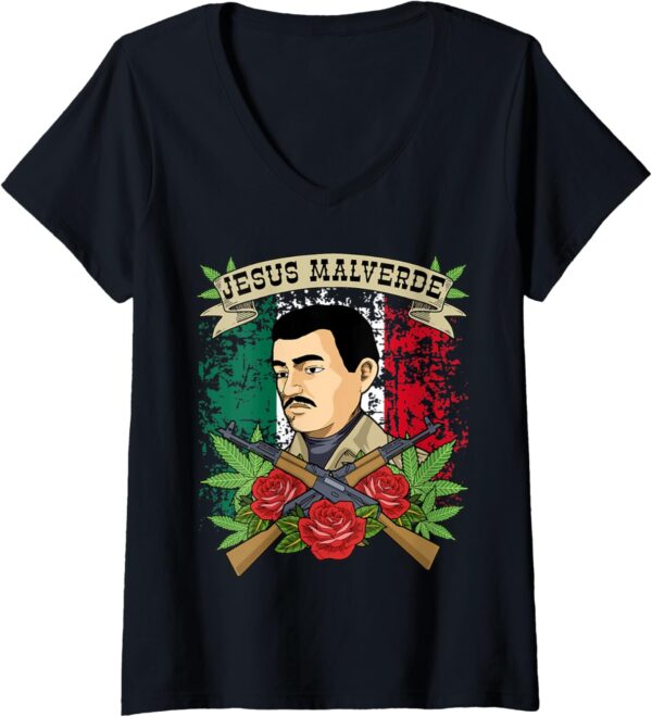 Womens Jesus Malverde Gift Women & Men Mexico Gifts Jesus Malverde V-Neck T-Shirt