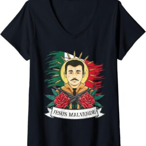 Womens Jesus Malverde Sinaloa Mexico, Jesus Malverde V-Neck T-Shirt