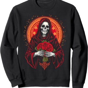 Santa Muerte Roses Sugar Skull Mexican Folklore Tattoo Art Sweatshirt