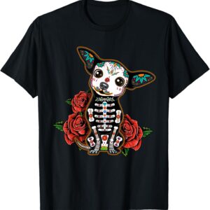 Calavera Chihuahua Playful Colorful Cute Dia De Los Muertos T-Shirt