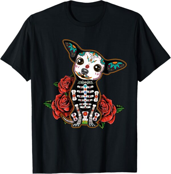 Calavera Chihuahua Playful Colorful Cute Dia De Los Muertos T-Shirt