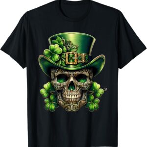 Sugar Skull St Patrick Day of the Dead Lucky Shamrock T-Shirt