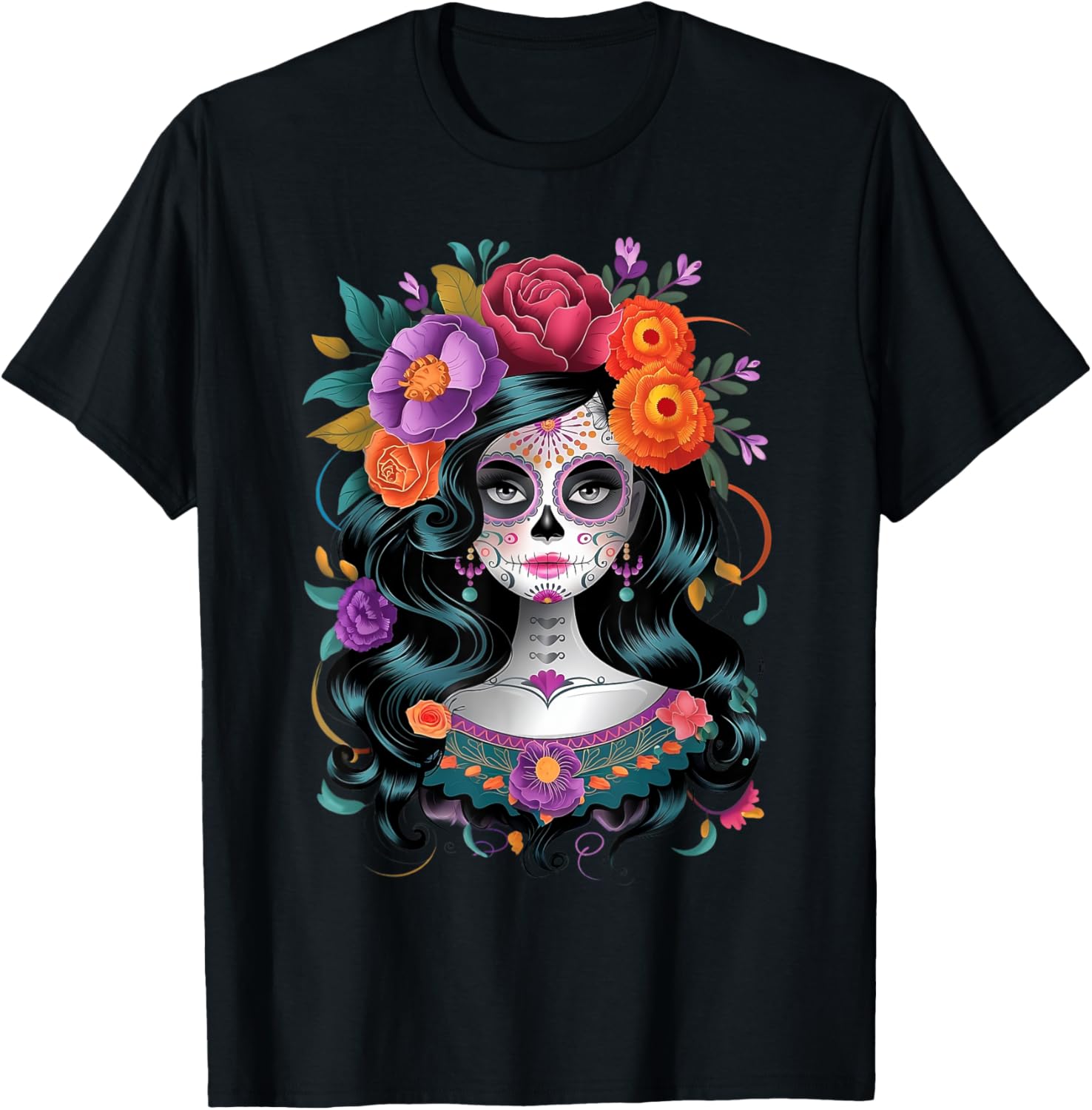 De Los Muertos La Catrina Day of the Dead Women Sugar Skull T-Shirt