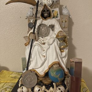 Customized and Hand-Painted Idol - 12 Inch Sitting Black Santa Muerte Statue