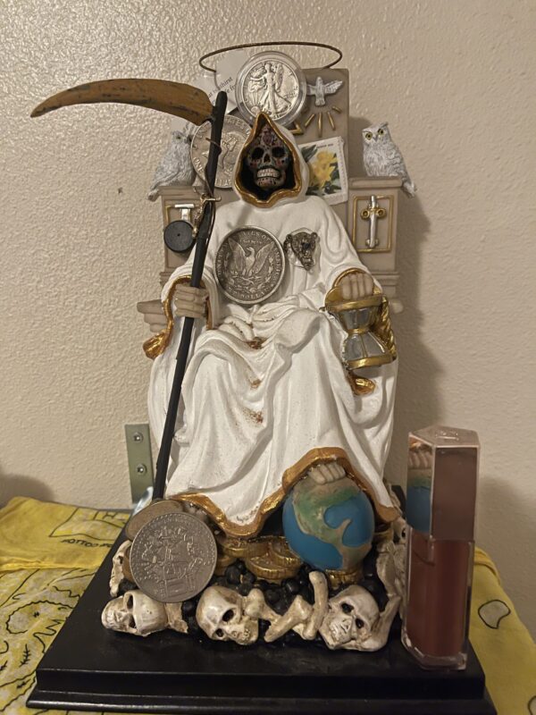Customized and Hand-Painted Idol - 12 Inch Sitting Black Santa Muerte Statue
